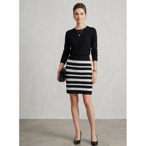 Minnie Rose NWT Black & White Crochet Lace Striped Knit Skirt Size Small